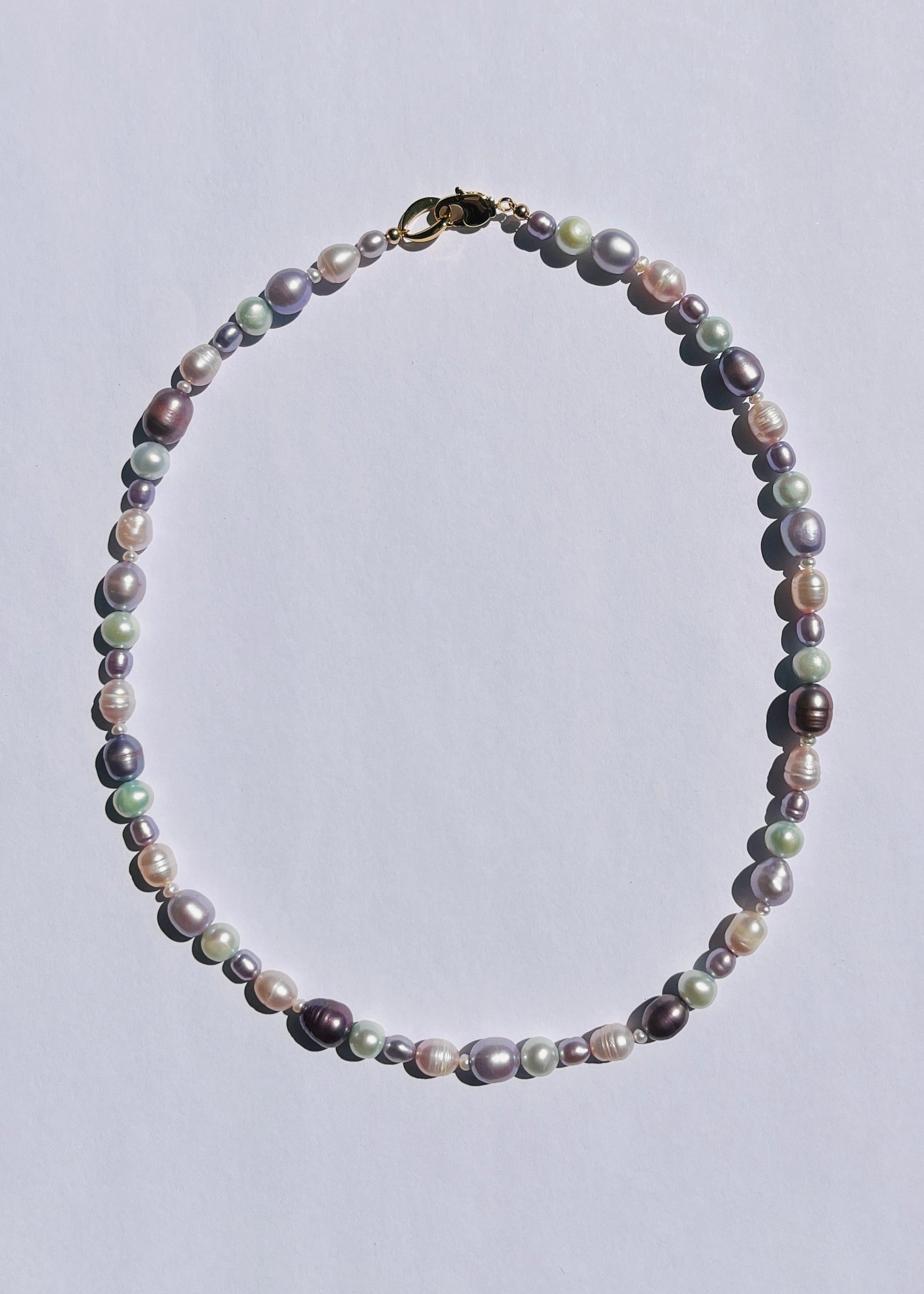 Faye lavender and seafoam blue freshwater pearl necklace with white pearls