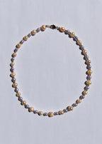 Flora peach and lilac freshwater pearl necklace with gold accents