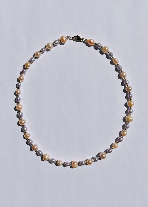 Flora peach and lilac freshwater pearl necklace with gold accents