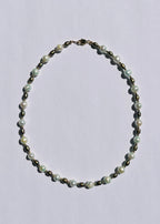 Nami seafoam blue and pine green freshwater pearl necklace with gold accents